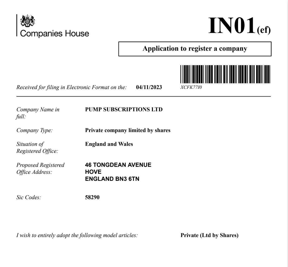 COMPANIES HOUSE // IN01 FILING